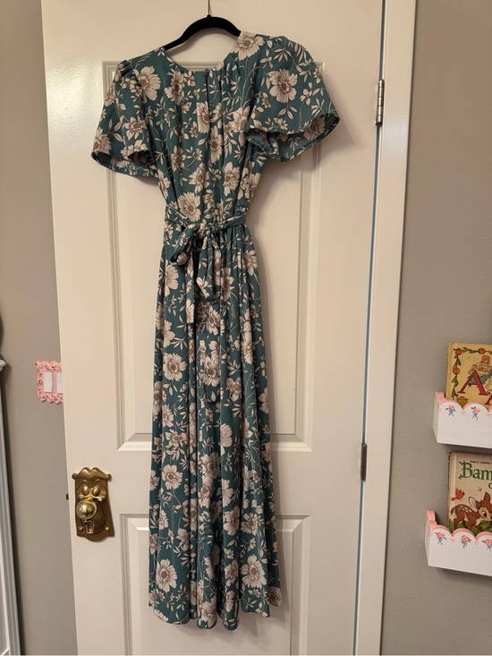 Gal Meets Glam Dresses & Skirts - Gal Meets Glam Floral Maxi Dress in Teal with Tie Waist